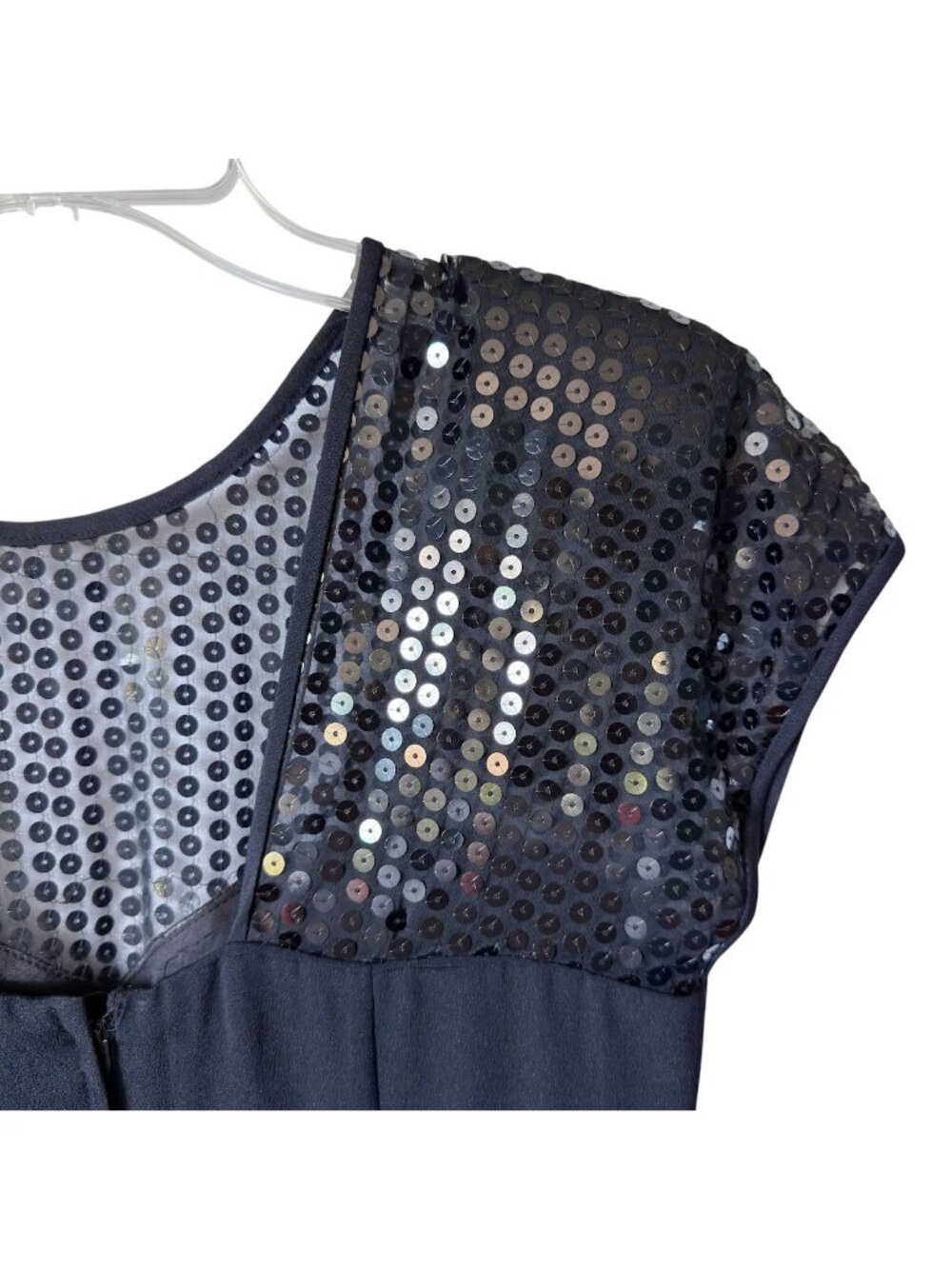 Donna Ricco Cocktail Dress Size 8 Black Sheer Top Sequins Cap Sleeve Above Knee - Picture 5 of 16